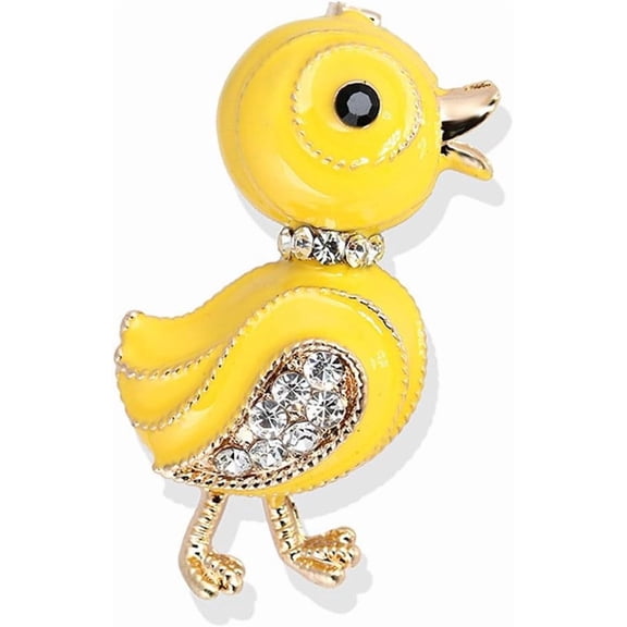 Rhinestone Small Yellow Duck Brooch Pin for Women Gold-Toned Enamel Crystal Cartoon Cute Animal Brooches Lapel Pins Suit Collar Dress Accessories Chic Banquet Event Festival Jewelry