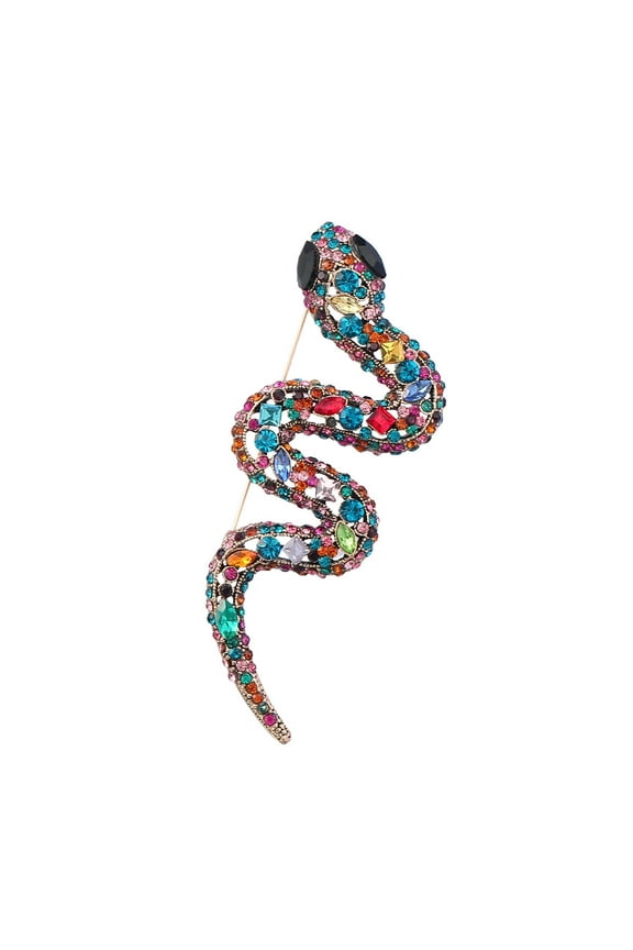 Rhinestone Snake Brooch Pin Cubic Zirconia Colorful Crystal Animal Pins Clip Lapel Sweater Collar Scarves Dress Jackets for Women