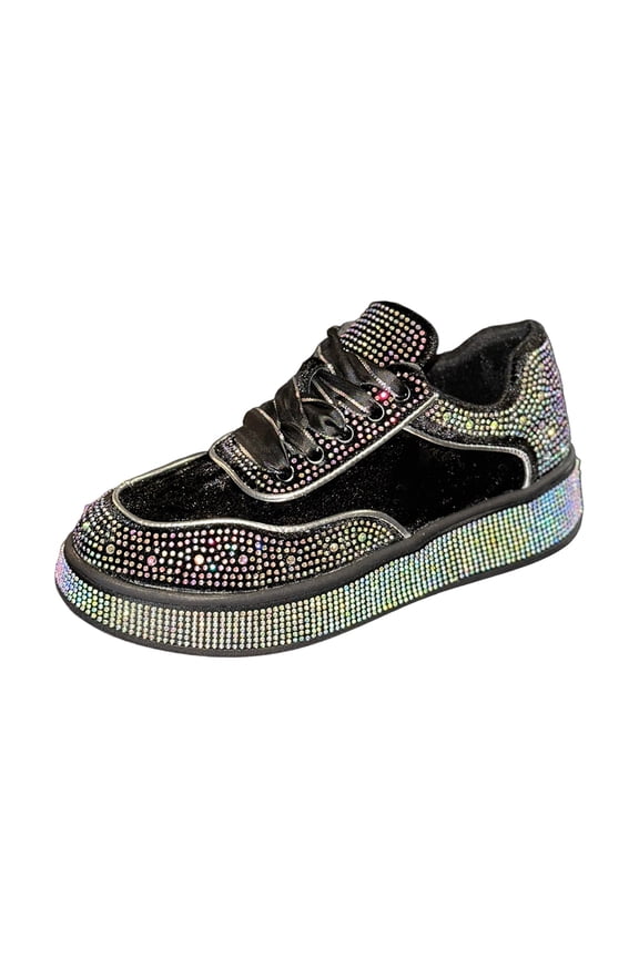 Rhinestone Sneakers for Women Platform Sparkly Glitter Bling Tennis Shoes Fashion Bedazzled Wedding Bridal Party Walking Sneakers, Cute Bowknot Glitter Bling Loafers