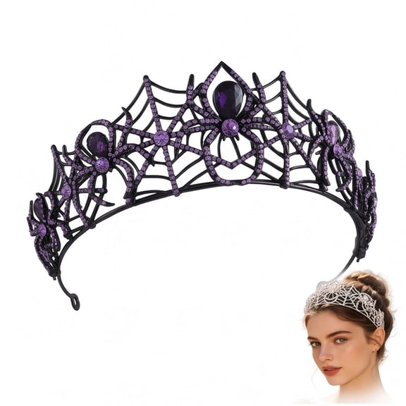 Rhinestone Spider Web Crown Headband for Halloween, Gothic Metal Hair Accessory with Faceted Stone Accents, Slip-On Tiara for Cosplay and Party Wear