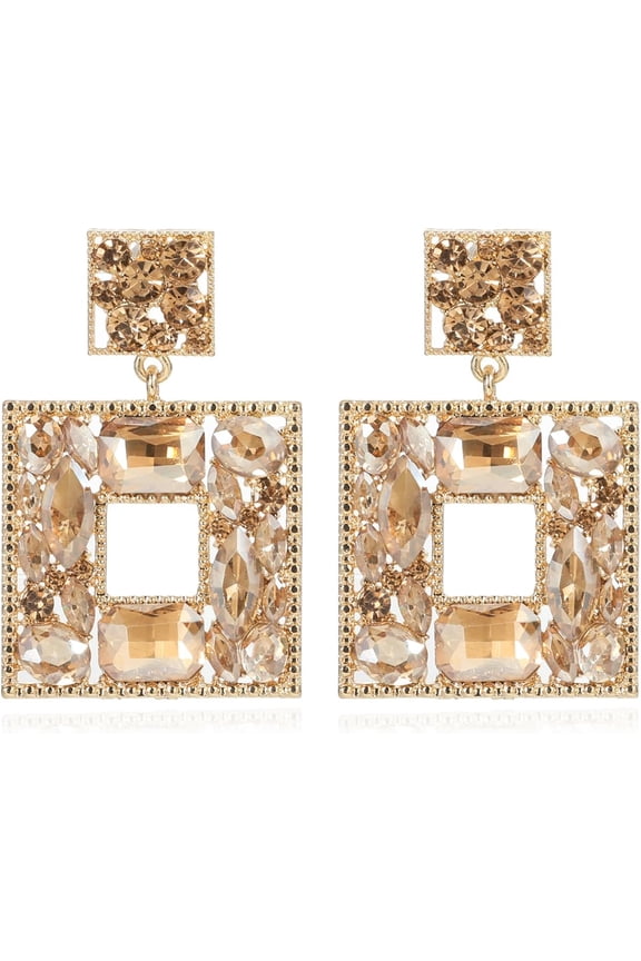 Rhinestone Square Dangle Earrings Trendy Crystal Geometric Drop Statement Earrings Hypoallergenic For Women[Z1]