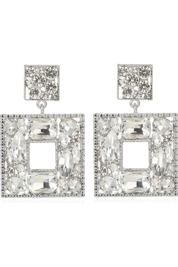 Rhinestone Square Statement Dangle Earrings Trendy Crystal Geometric Drop Earrings Hypoallergenic Jewelry for Women Party