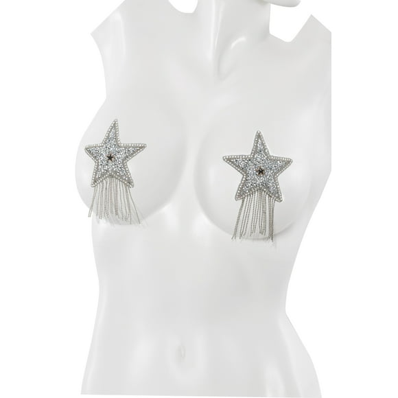 Rhinestone Star Nipple Pasties Silver O/S, Nylon