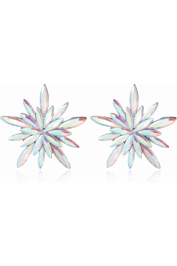 Rhinestone Star Statement Stud Earrings for Women Sparkling Crystal Snowflake Flower Studs Earring Exquisite Wedding Party Birthday Jewelry for Bride Prom
