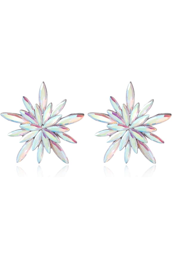 Rhinestone Star Statement Stud Earrings for Women Sparkling Crystal Snowflake Flower Studs Earring Exquisite Wedding Party Birthday Jewelry for Bride Prom