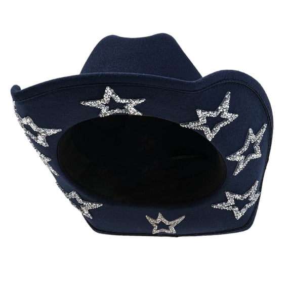 Rhinestone Star Western Cowboy Hat with Curved Brim, Unisex Party Fedora, Sparkly Festival Headwear