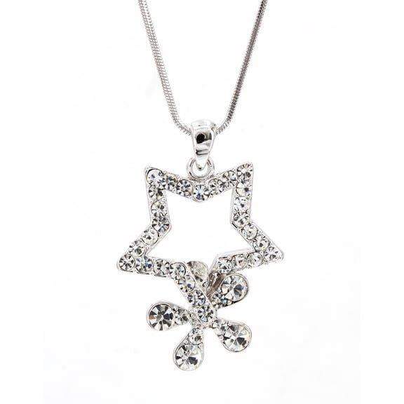 Rhinestone Star w/ Flower - Rhodium Plating - Made in Korea - NE-N4357CL