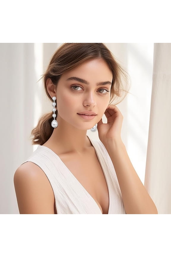 Rhinestone Statement Long Dangle Earrings For Women,Vin E Wedding Bridal Elegant Crystal Chandelier Tear Op Earrings Costume Jewelry For Prom Party[Z2760]