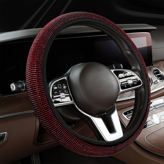 Rhinestone Steering Wheel Cover Crystal Diamond Bling Summer Car Protector Universal 14-15 Inches