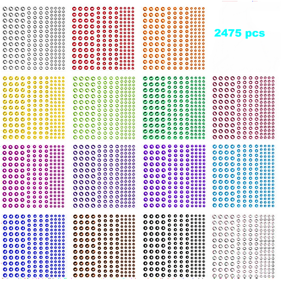 Rhinestone Stickers 2475 PCS, Self Adhesive Face Gems Stick on Body Jewels Crystal in 3 Size 15 Colors,15 Embellishments Sheet for Decorations Crafts Nail Makeup