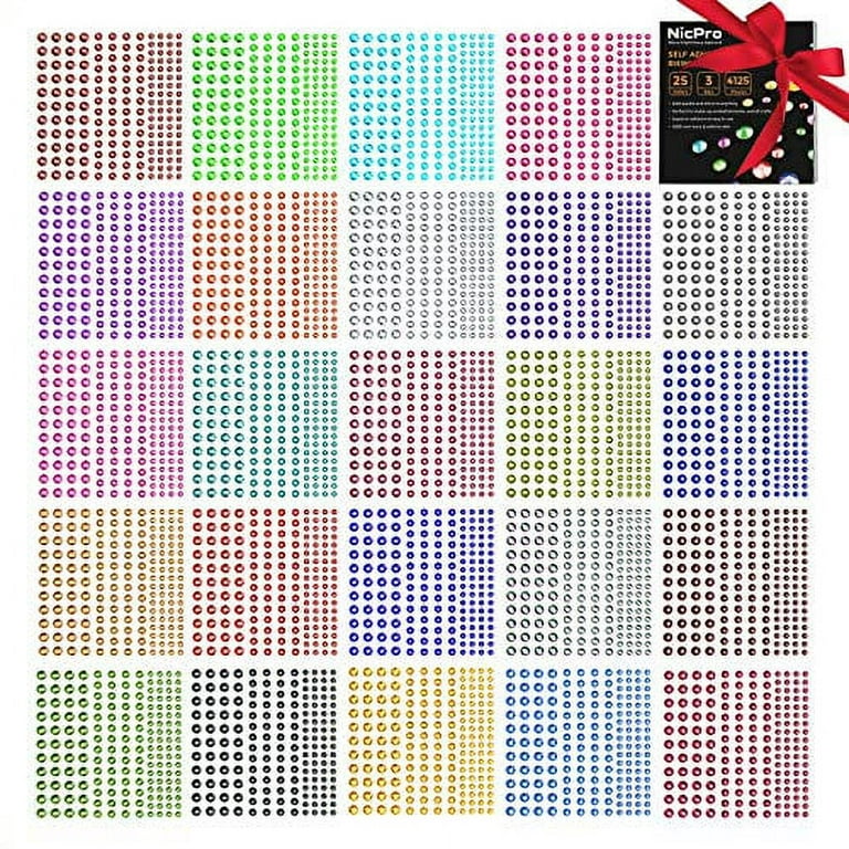3mm 750pcs Rhinestone Stickers 12 Kinds Colors Stick on Clear 
