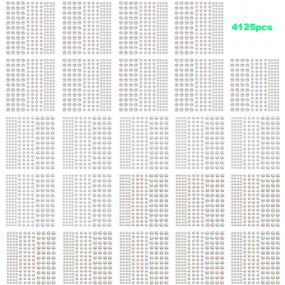 Rhinestone Stickers 4125 PCS, Self Adhesive Face Gems Stick on Body Jewels Bling Decal Crystal in 3 Size 3 Clear Colors, 25 Embellishments Sheet for Decorations, Art, Crafts Nail Hair Makeup