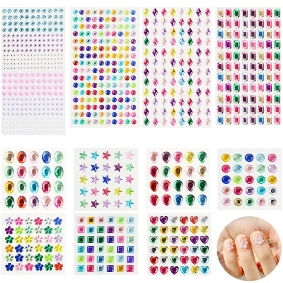 Rhinestone Stickers , Self Adhesive Face Gems Stick on Body Jewels Crystal in 11 Size ,11 Embellishments Sheet for Decorations Crafts Nail Makeup