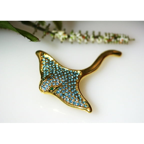 Just Love Jewels Stingray Fish Aquamarine Rhinestone Pins & Brooches, Gold-Plated