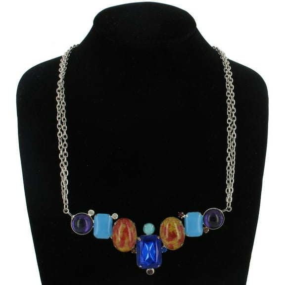 Rhinestone Stone Blue Multistrand Statement Necklace Ladies Adult Female Women