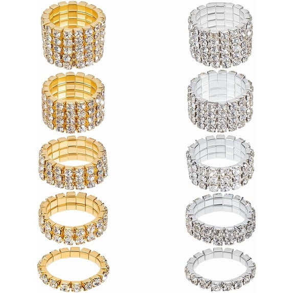 Rhinestone Stretch Rings Gold Silver Crystals Inlaid Rings Thumb Pinky ...