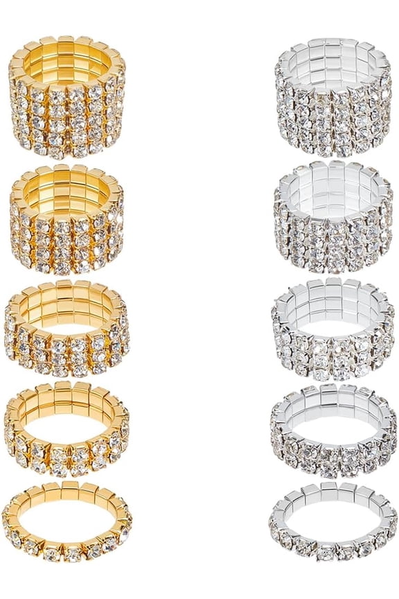 Rhinestone Stretch Rings Gold Silver Crystals Inlaid Rings Thumb Pinky Ring Fashion Stackable Finger Ring Set Diamond Elastic Accessories for DIY Women