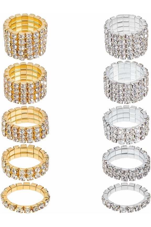 Rhinestone Stretch Rings Gold Silver Crystals Inlaid Rings Thumb Pinky Ring Fashion Stackable Finger Ring Set Diamond Elastic Accessories for Women Colorful