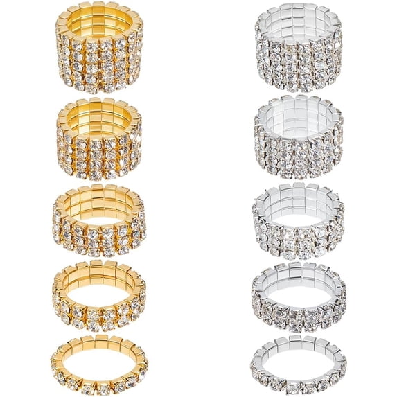 Rhinestone Stretch Rings Gold Silver Crystals Inlaid Rings Thumb Pinky ...