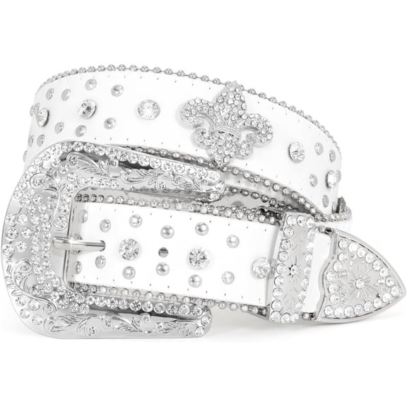 Rhinestone Studded Belt for Men Women, Western Leather Belt for Cowgirl Cowboy Vintage Bling Belt for Pants Dress
