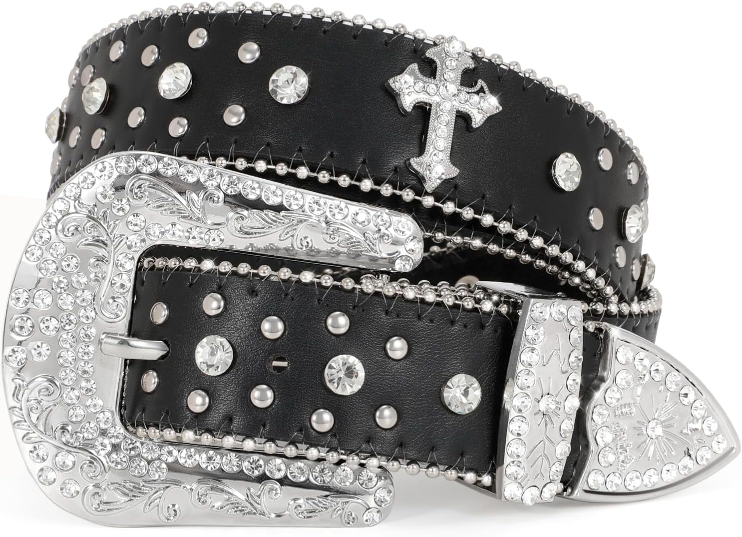 Rhinestone Studded Belt for Men Women, Western Leather Belt  display picture 1