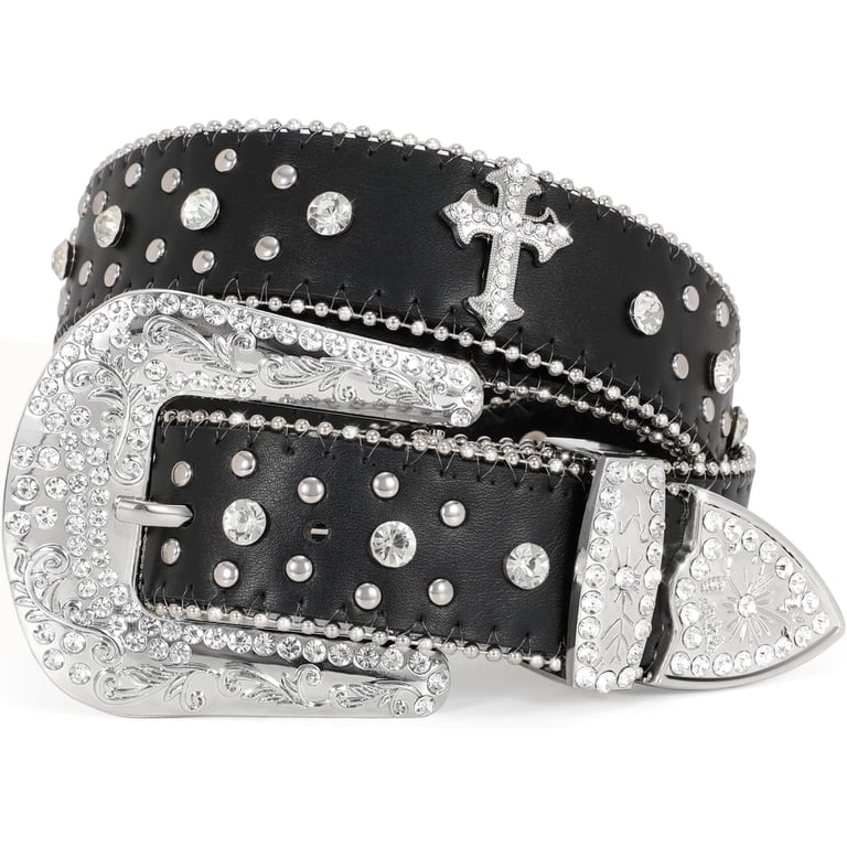 Rhinestone Studded Belt for Men Women, Western Leather Belt  display picture 1