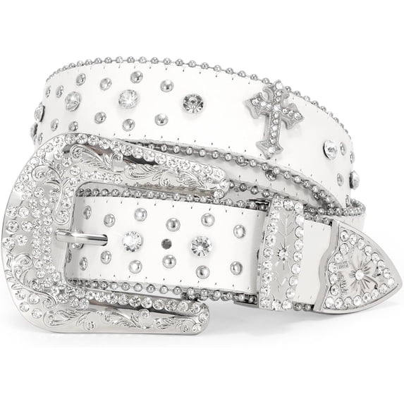 Rhinestone Studded Belt for Men Women, Western Leather Belt for Cowgirl Cowboy Vintage Bling Belt for Pants Dress