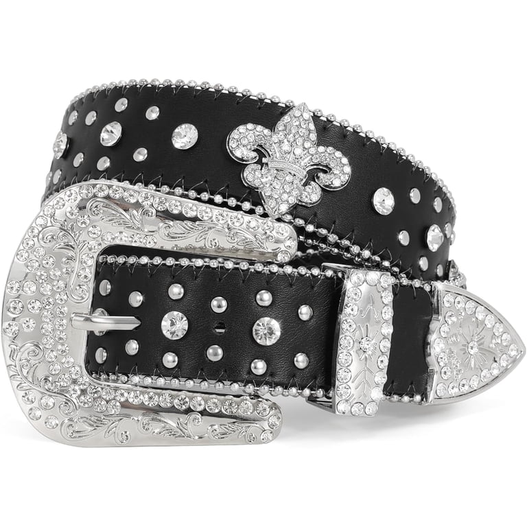 4932 Rhinestone Studded Belt For Men Women, Western Leather Cowgirl Rhinestone-Studded-Belt-for-  main image 2