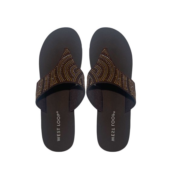 Rhinestone Studded Brown Flip Flops - Medium (7/8)