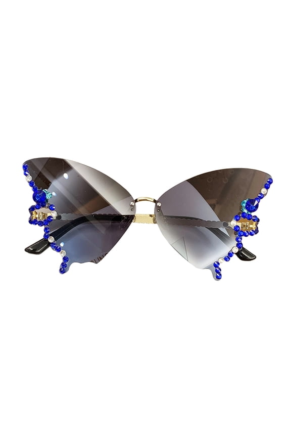 Rhinestone Sunglasses Butterfly Glasses Butterfly Sunglasses Cat-Eye Women Rimless Sunglasses Small Face