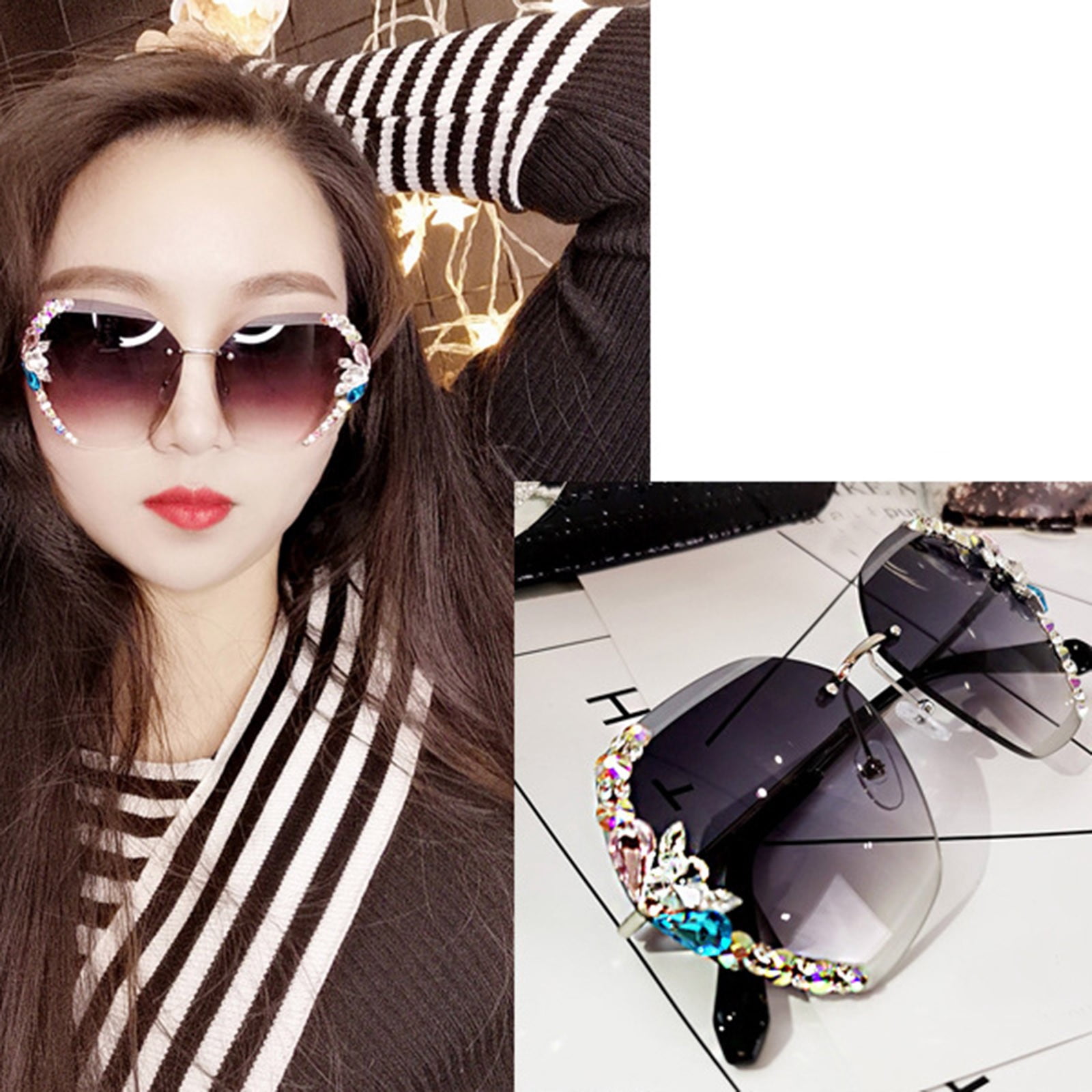 Retro Rhinestone Polarized Sunglasses for Women UV Protection 1950 main image 4