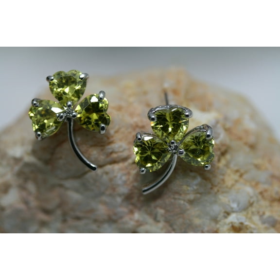 Rhinestone Swarovski Irish Shamrock Three-leaf Clovers Stud Earrings, IRISH St Patrick's Day Jewelry Gift