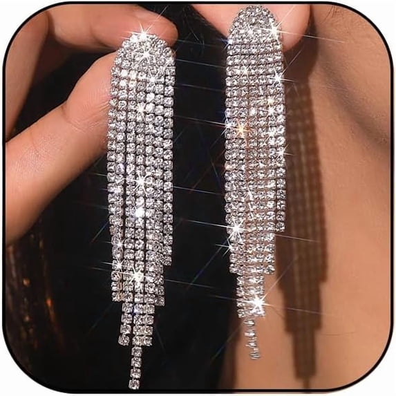 Rhinestone Tassel Earrings for Women Gold Silver Sparkly Crystal Prom Earrings Long Chandelier Dangle Drop Earrings Prom Dresses Jewelry 2024