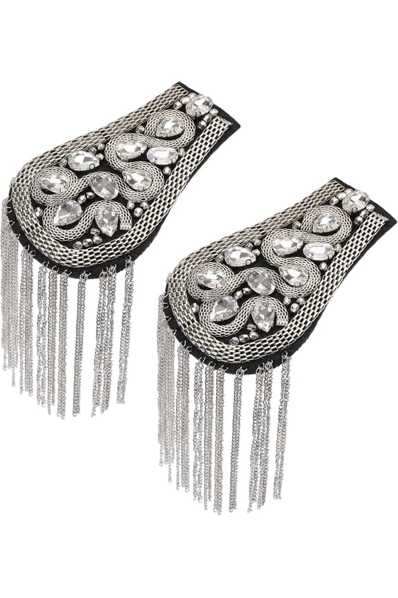 Rhinestone Tassel Shoulder Alloy Rhinestone Shoulder Badge Pins Tassel Epaulette with Metal Chains for Men and Women Platinum