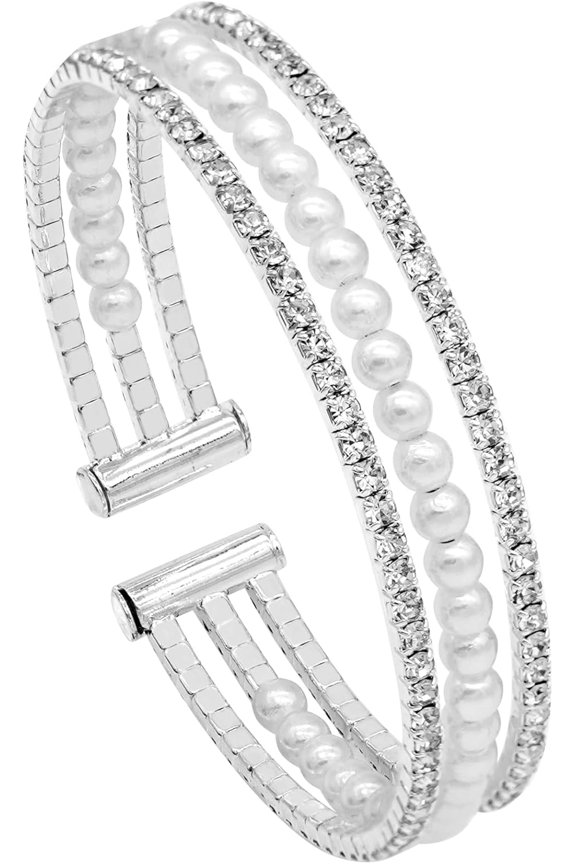 Rhinestone Tennis Cuff Bracelet for Women Crystal Bridal Bangle for Prom Wedding Party Dating