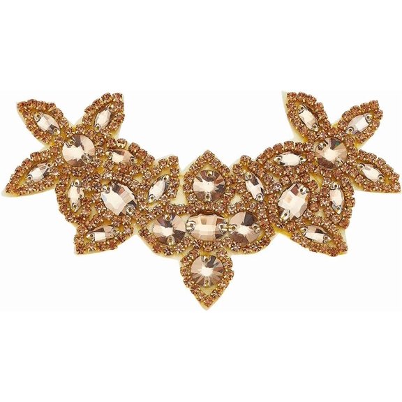 Rhinestone Thread Iron on/Sew On Patches with Gum Cloth Appliques Flower Goldenrod 95x175x6mm for DIY