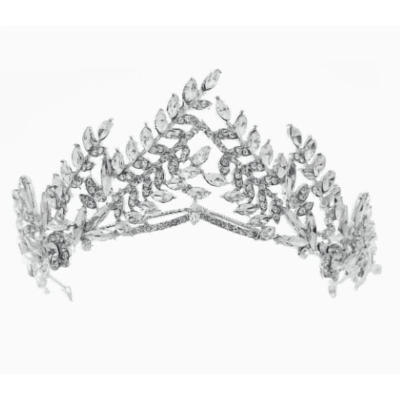Rhinestone Tiara Crown Headband for Women, Silver Pageant, Prom and Party Hair Accessory