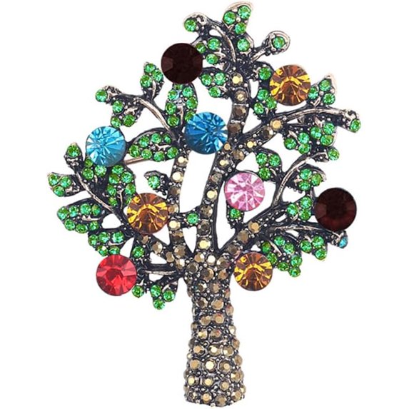 Rhinestone Tree Of Life Brooch Pins For Women Men Fashion Vintage Colorful Crystal Lapel Pin Corsage For Hat Banquet Suit Dress Accessories Elegant Wedding Festival Party Statement Jewelry Gifts