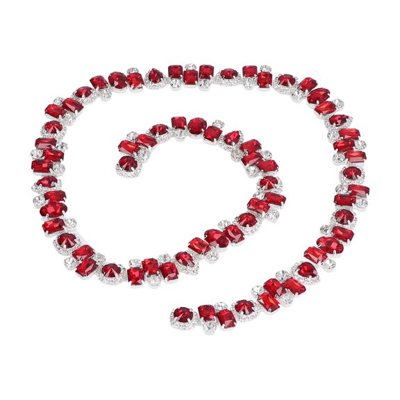 Rhinestone Trim 1 Yard Bright Color Fadeless Wear Resistant Thick Eye Catching Wide Application AppliqueRed