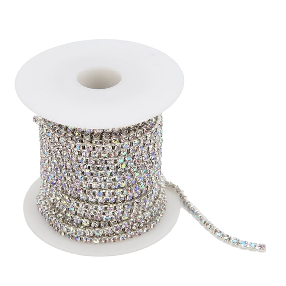 Rhinestone Trim Chain Roll for DIY Crafts Clothes Decor Sewing Accessories 10 Meters / 10.9 Yards Silver Back AB Color 2.5mm / 0.10 inches Glittering Glass