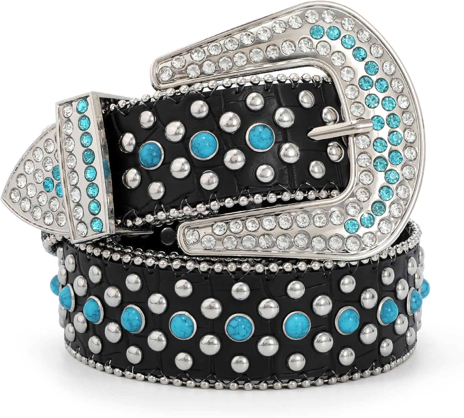 White Belt with Turquoise Accents, Riveting and Snake Skin Natural Python Belt | Authentic main image 2