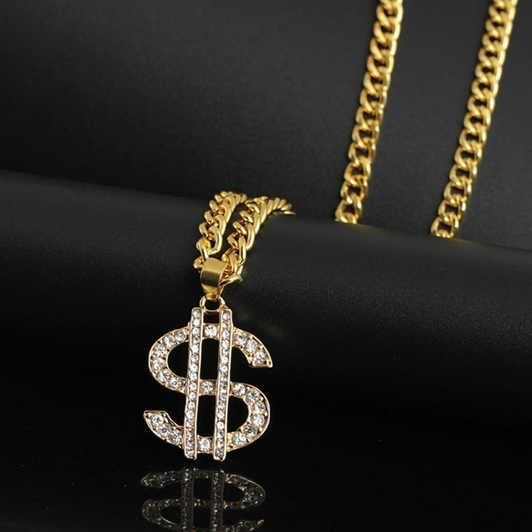 Rhinestone US Dollar Money Style Pendant Long Chain Necklace Hip Hop  Jewelry 