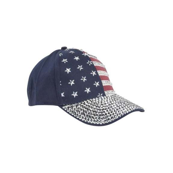 Rhinestone USA Theme Adjustable Strap Hat - Navy