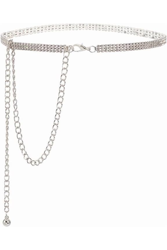 Rhinestone Waist Chain Metal Sparkly Diamond Glitter Belly Chain Link Belts Fashion Sexy Bling Belt Jewelry Accessories for Women Dresses Wedding Bridal Party Birthday Club for DIY handcrafting