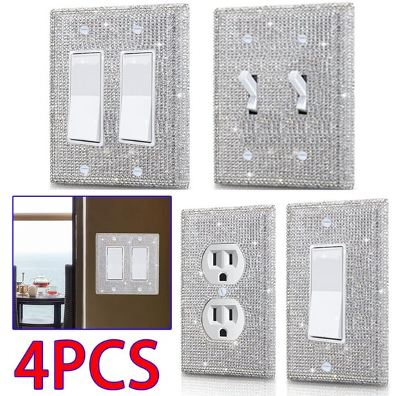 Rhinestone Wall Plate Cover, Sparkly Light Switch Cover, Faux Crystal Wall Plates for Electrical Outlets, Double Receptacle Plastic Plug Covers