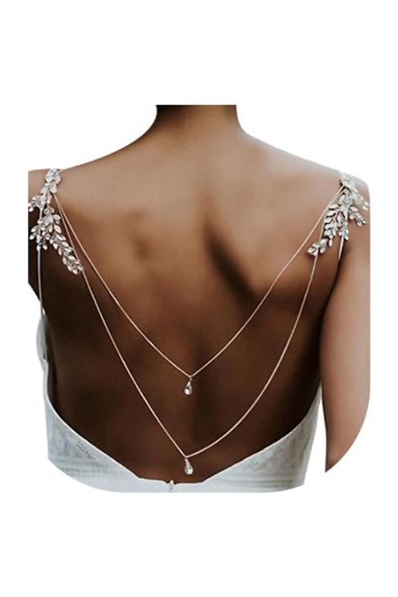 Rhinestone Waterdrop Double Layered Back Chain Jewelry Crystal Wedding Bridal Backdrop Necklace Sexy Rhinestone Shoulder Straps Chain Backless Dress Backdrop Jewelry for Women