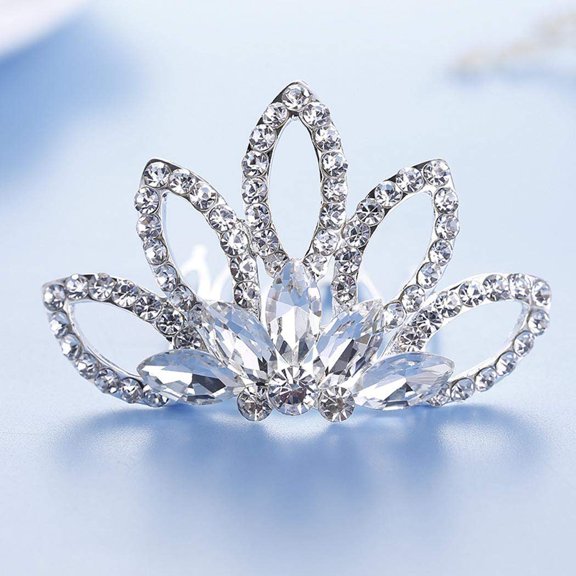 Rhinestone Wedding Hair Comb Girls Tiara Combs Flower Girl Crown Birthday Gifts (Sliver)