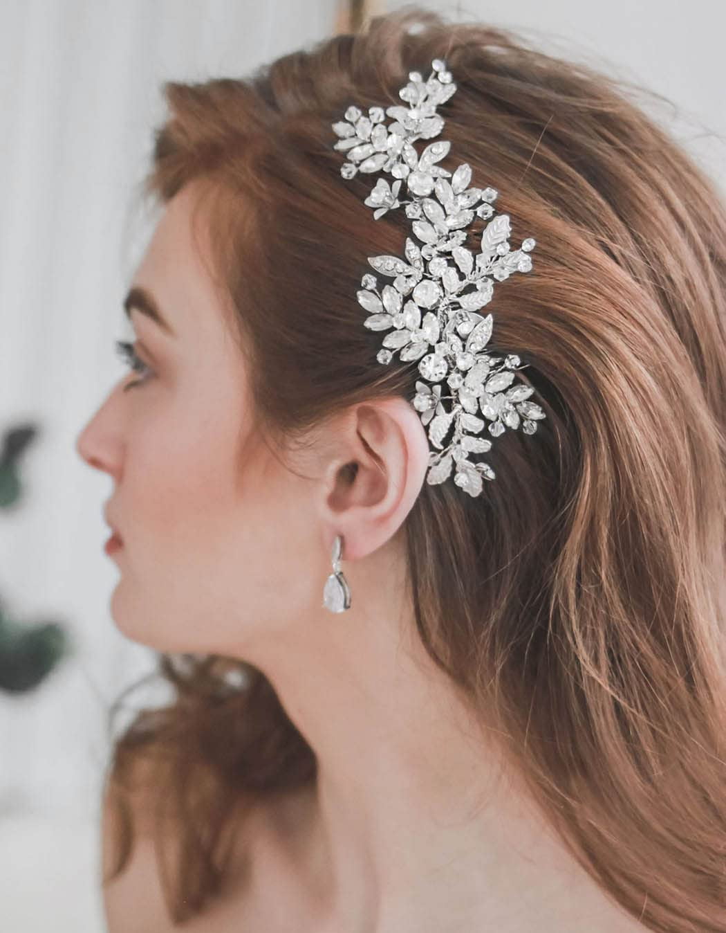 Rhinestone Wedding Hair Comb Leaf Bridal Hair Pieces Flower  display picture 3