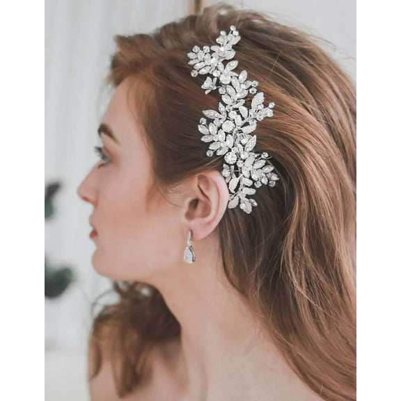Rhinestone Wedding Hair Comb Leaf Bridal Hair Pieces Flower Bride Headpiece Glitter Crystal Hair Accessories for Women and Girls (A-Silver)