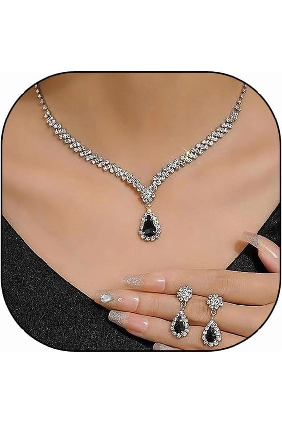 Rhinestone Wedding Jewelry Sets for Women Bridal,Glitter Crystal Teardrop Statement Prom Earrings Necklace Party Costume Jewelry Sets for Bridesmaid[e130]